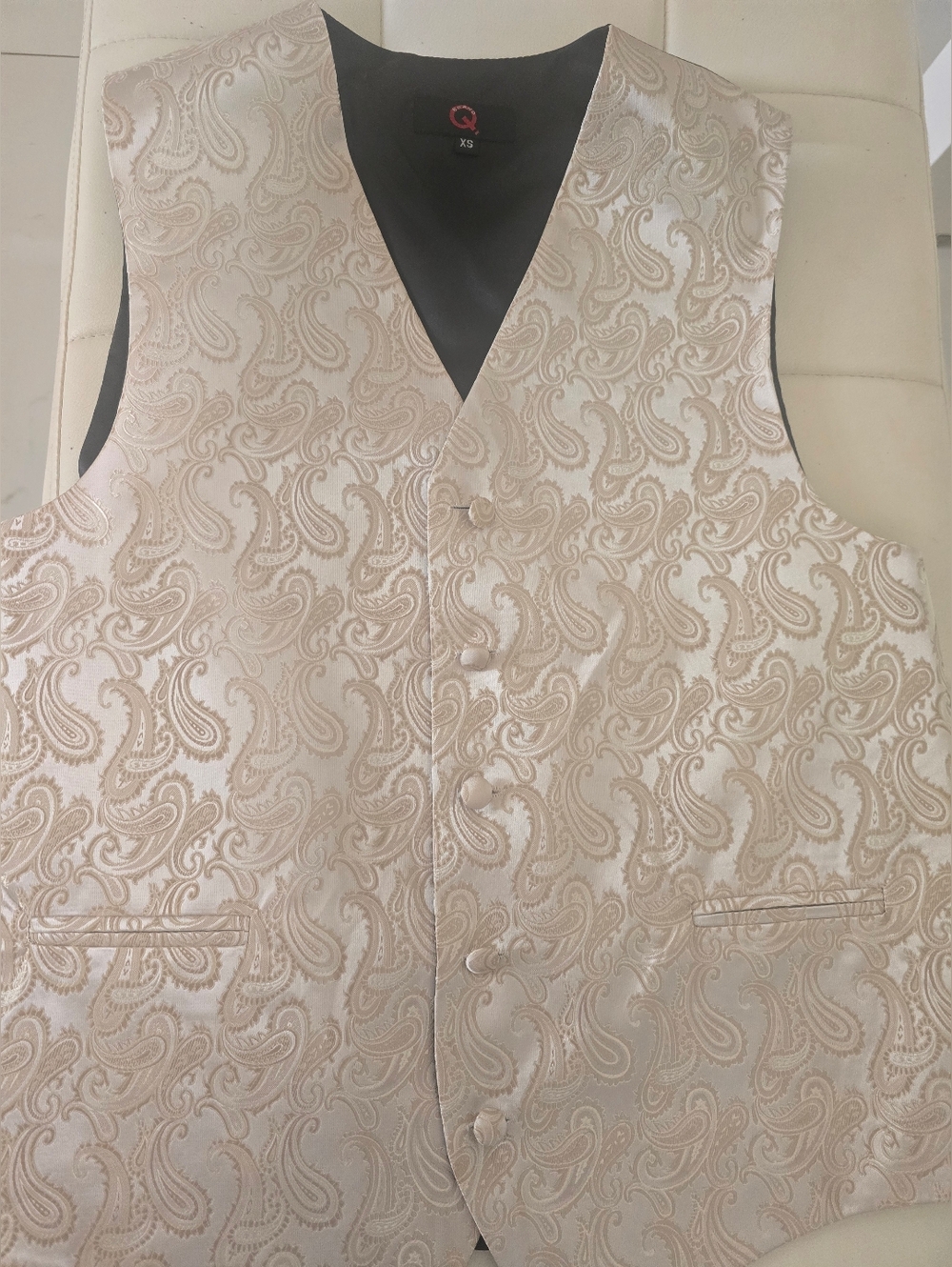 Paisley Satin Button Vest in Champagne With Matching Tie